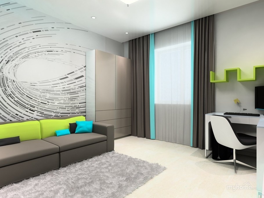 Интерьер в светлых тонах с яркими акцентами