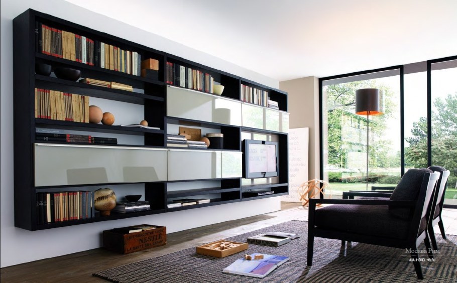 Гостиная с книжными полками