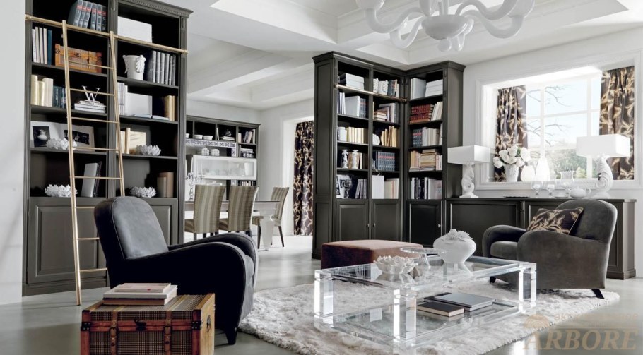 Гостиная с книжными полками