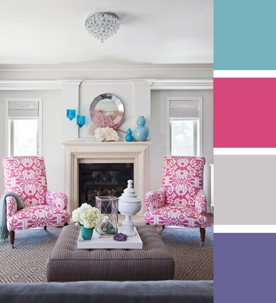 Сочетание розового и голубого в интерьере