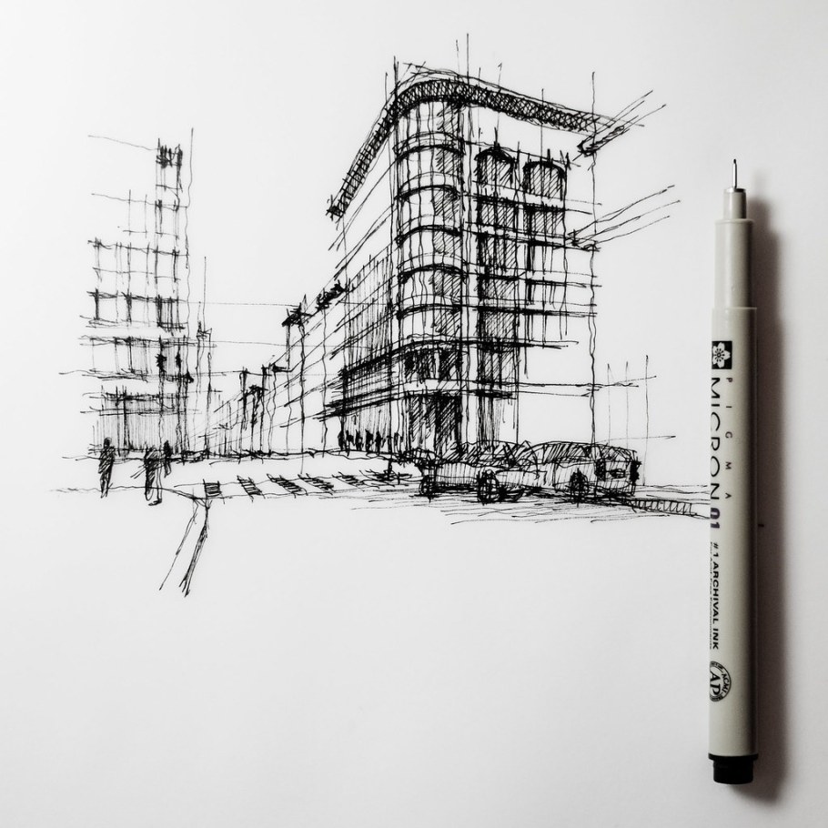 Современные здания карандашом