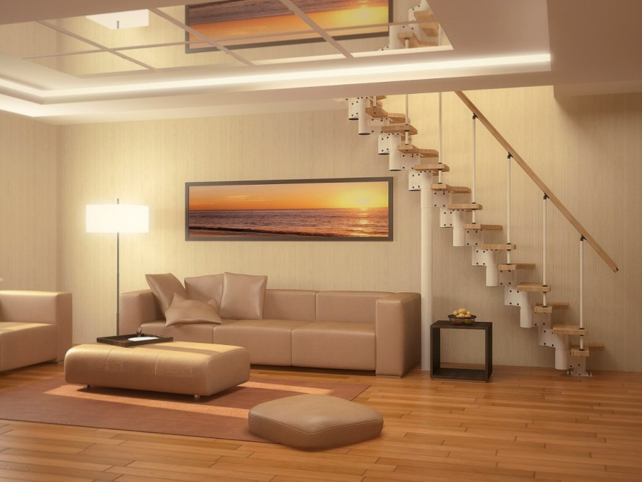 Лестница в гостиной на второй этаж интерьер