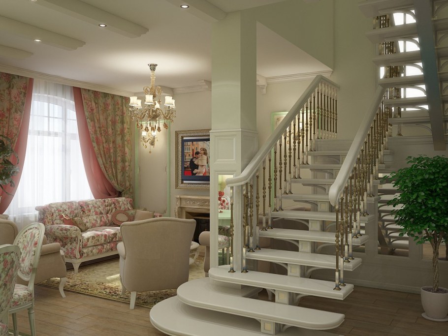 Гостиная с лестницей