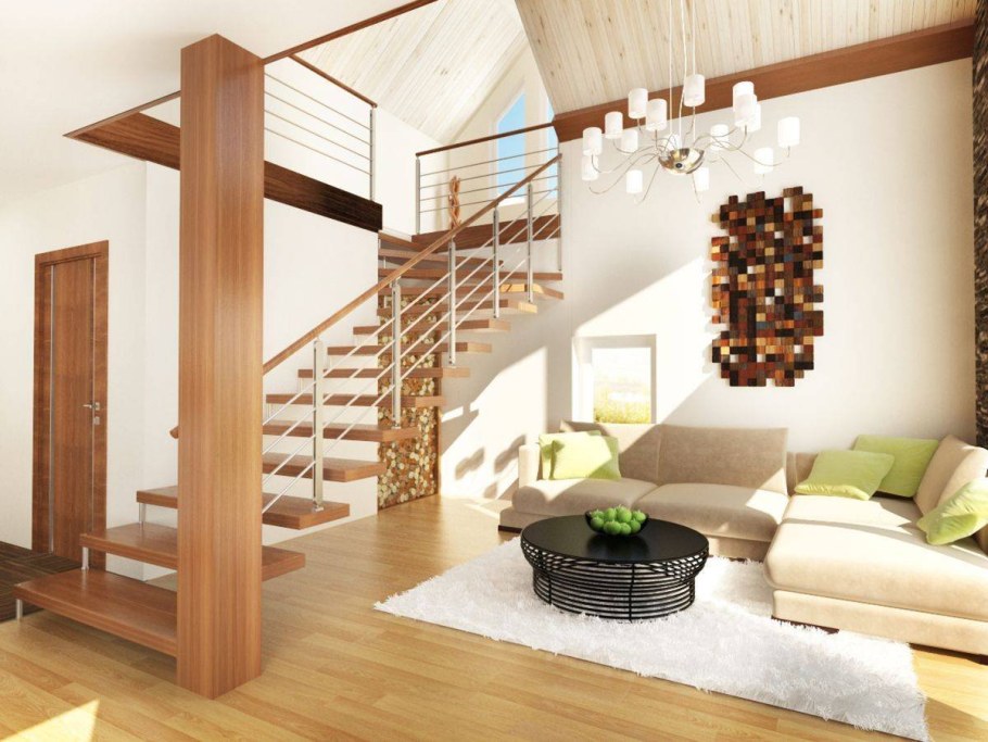 Гостиные с лестницей