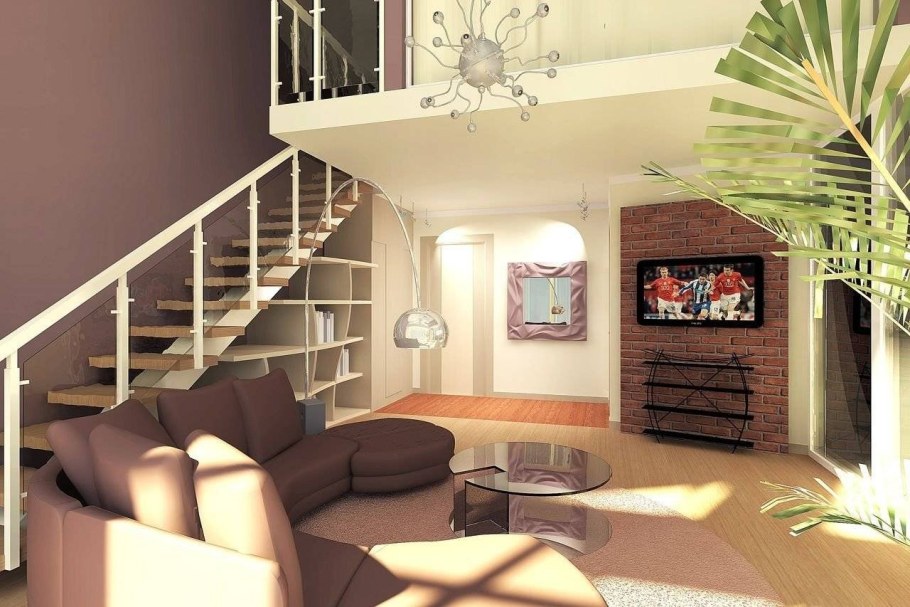 Гостиная в двухэтажном доме