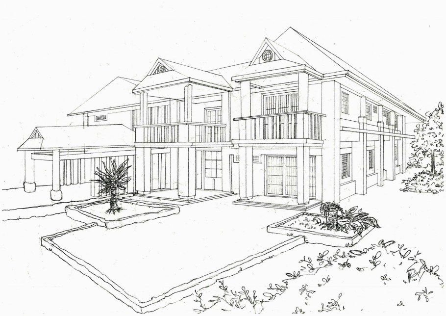 Загородный дом карандашом