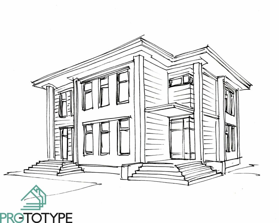 Двухэтажное здание эскиз