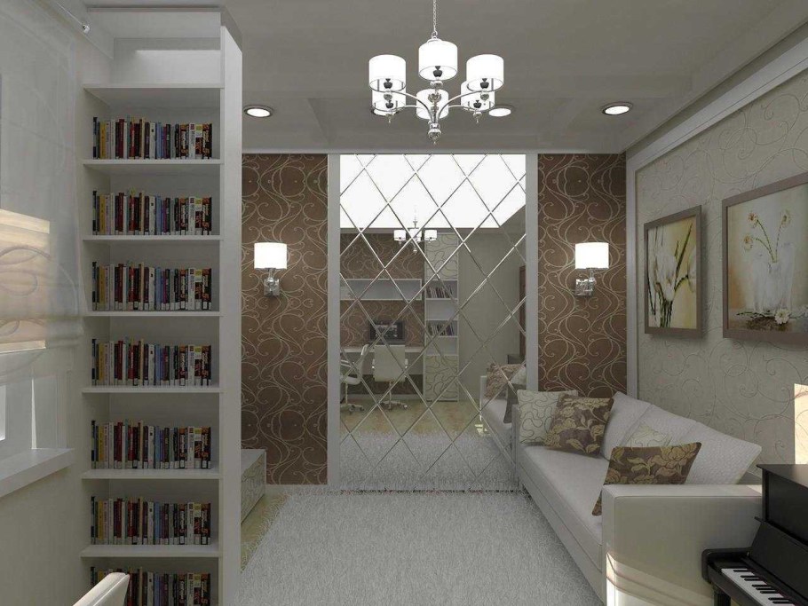 Зеркальное панно в гостиной