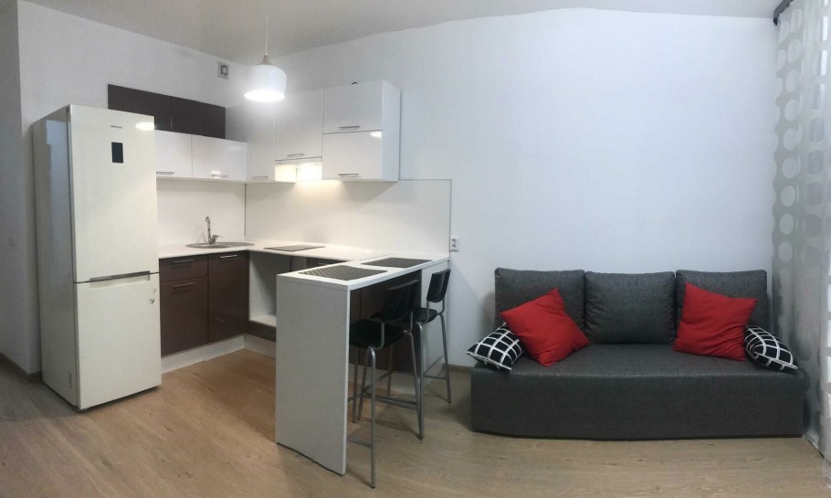 Кухня в студии 20 кв.м с барной стойкой