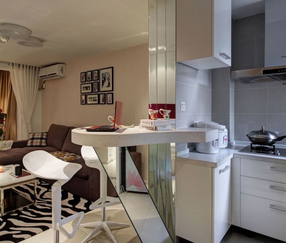 Кухни с барной стойкой для маленькой кухни студии