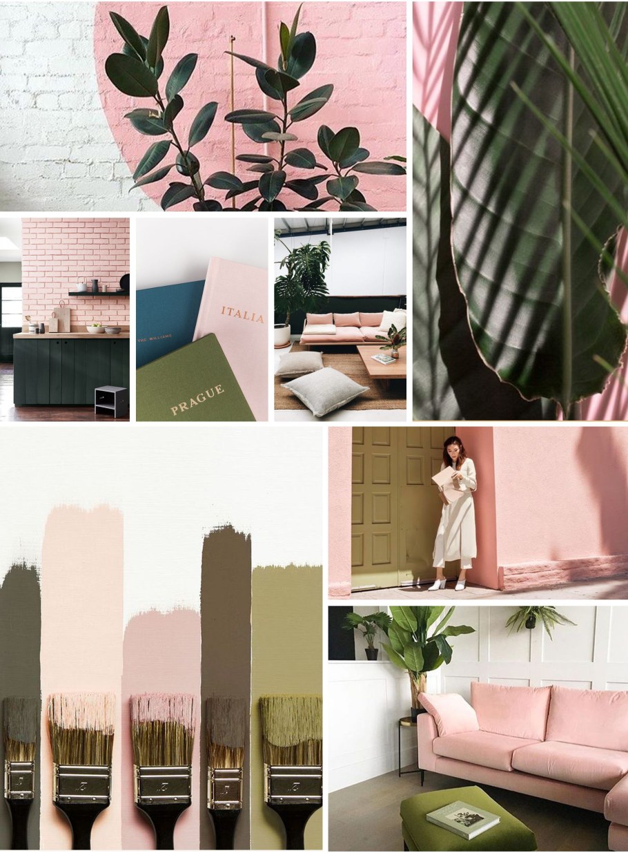 Мудборд розово зеленый