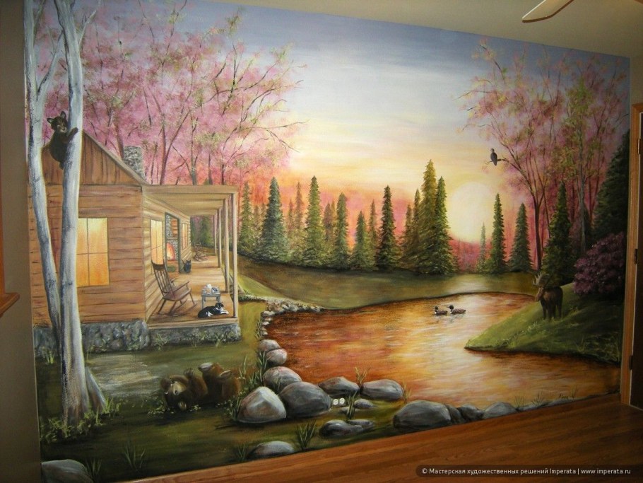 Живопись на стене природа