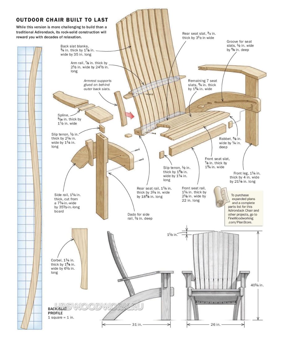 Американское кресло Адирондак чертежи