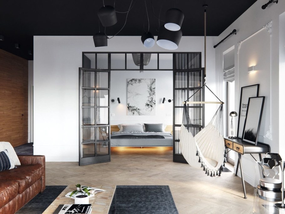 Гостиная с лофт перегородкой