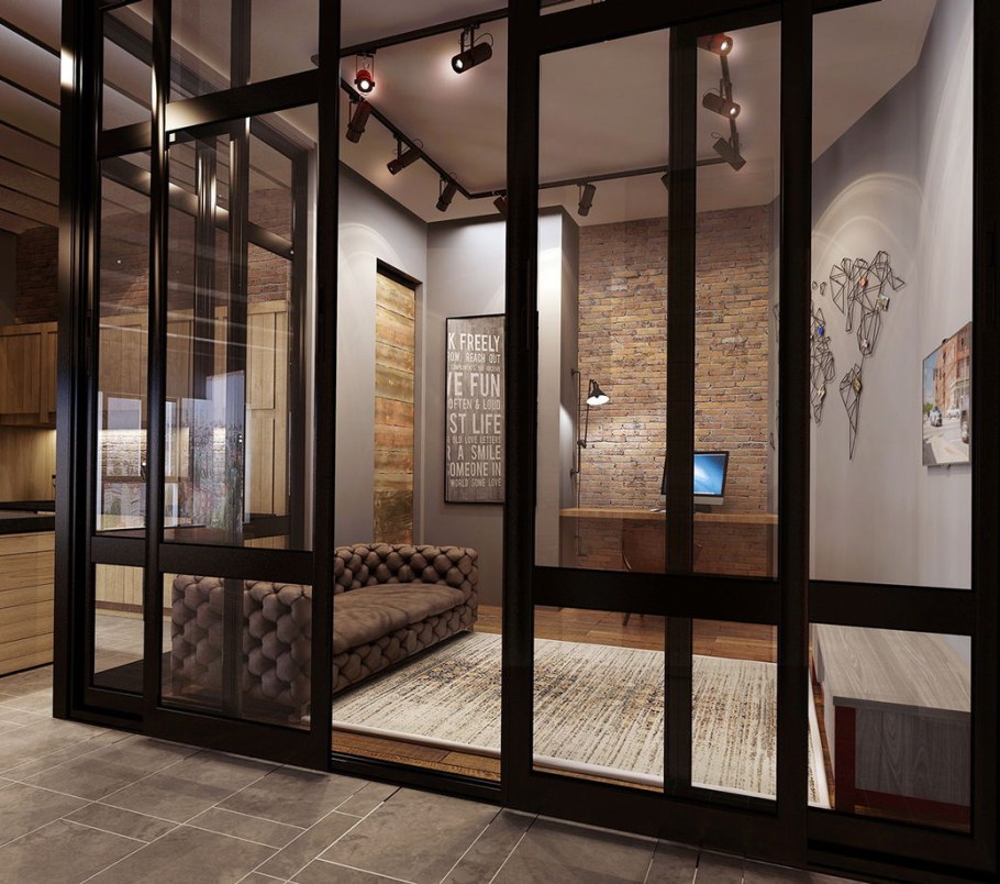 Перегородка в стиле лофт для зонирования комнаты