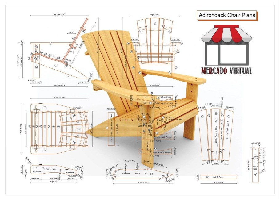 Кресло Адирондак складное чертеж