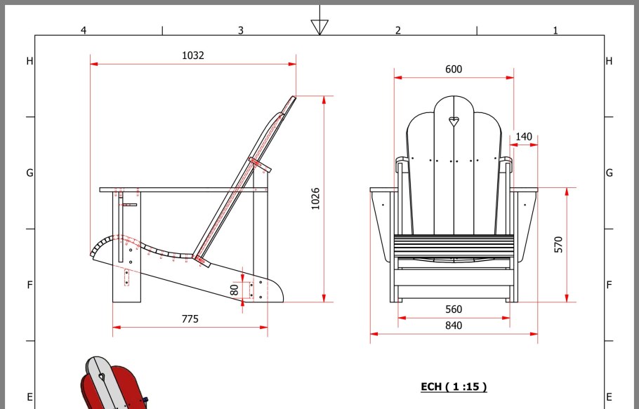 Кресло Адирондак складное чертеж