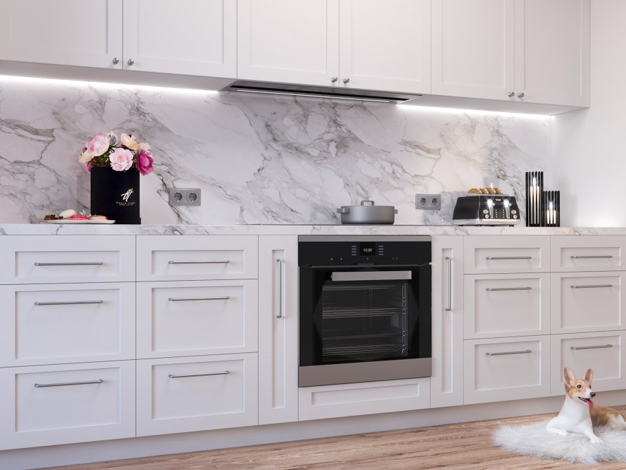 Фартук для кухни белый мрамор