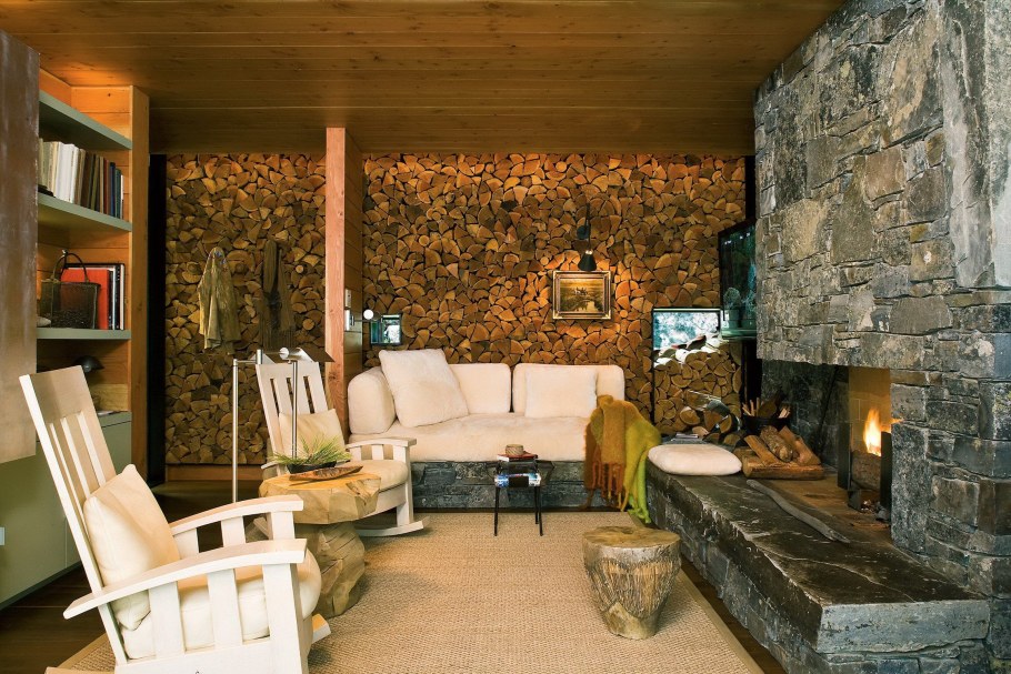 Сочетание камня и дерева в интерьере