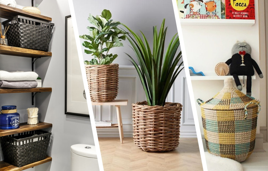 Плетеные корзины в интерьере кухни