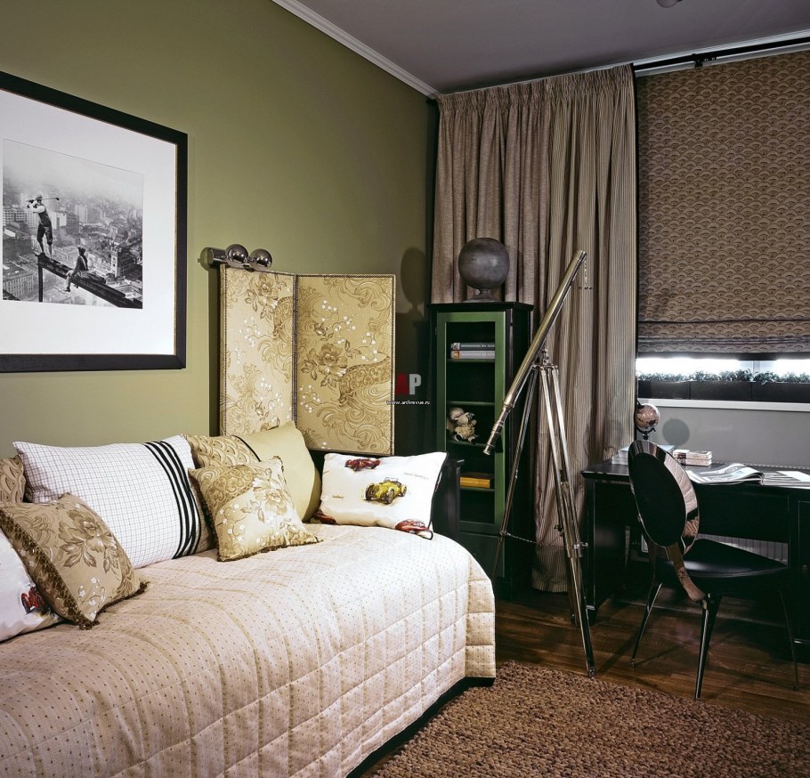Спальня в оливковых тонах