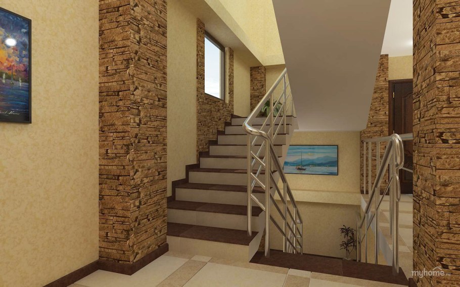 Лестница отделанная камнем