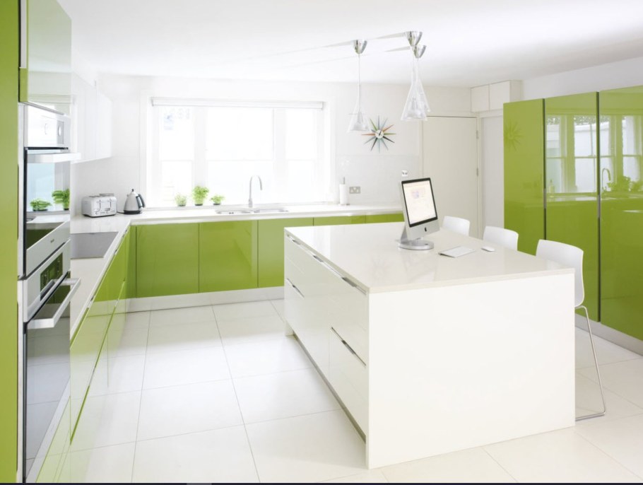 Кухня бело зеленая в современном