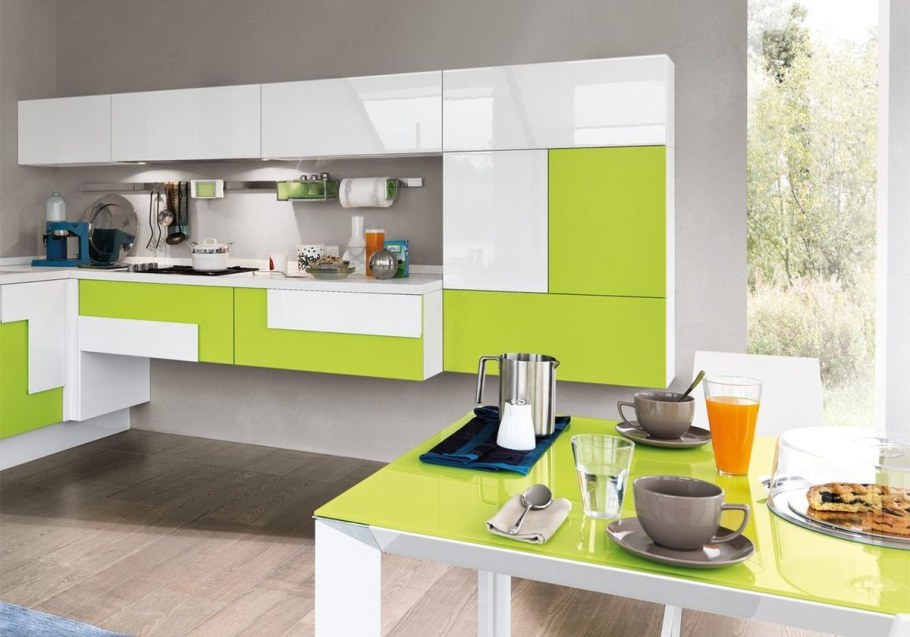 Кухня в салатово белых тонах