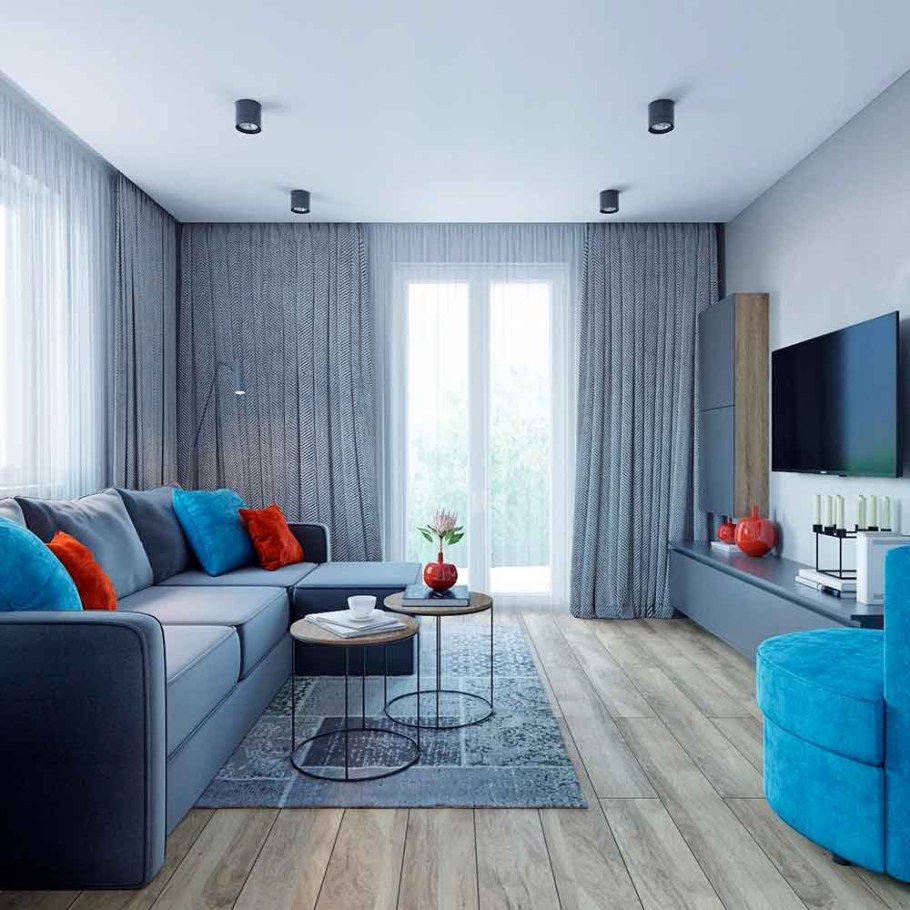 Гостиная в серо голубых тонах