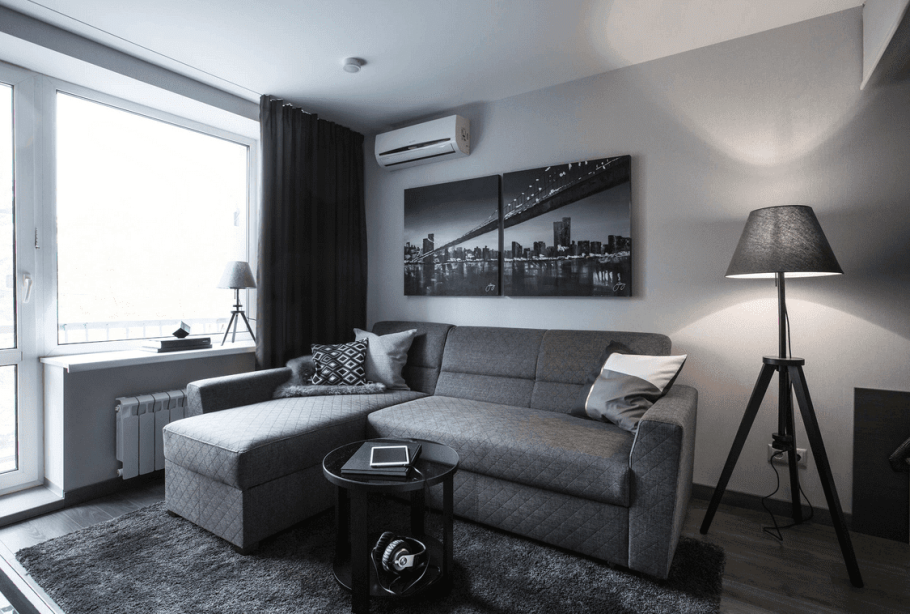 Интерьер мужской комнаты с диваном