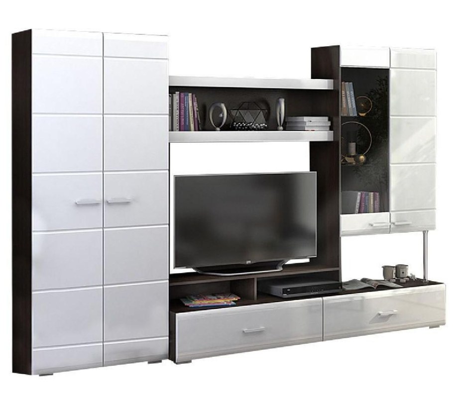 Гостиная Вегас-1 МДФ белый глянец/венге Стендмебель