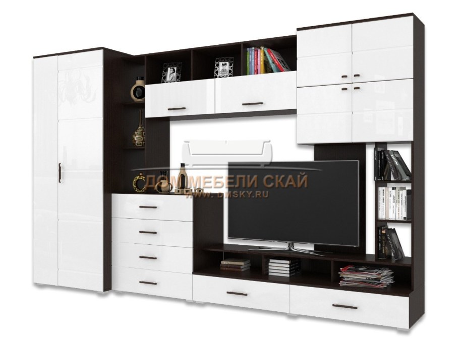 Стенка Горизонт Виго венге-белый глянец