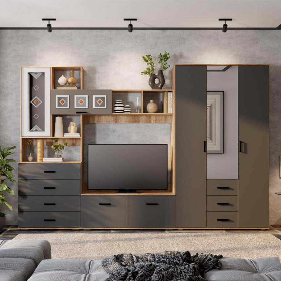 Шкаф 3-х створчатый "Вегас" ШК-08 дуб каньон/графит, шт