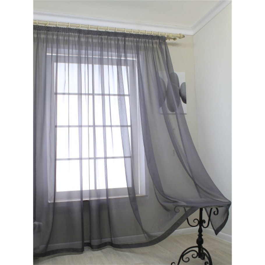 Шторы серые с вуалью
