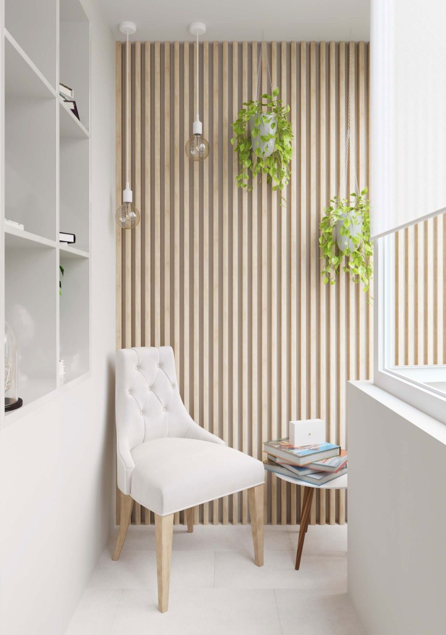 Декор стены рейками деревянными