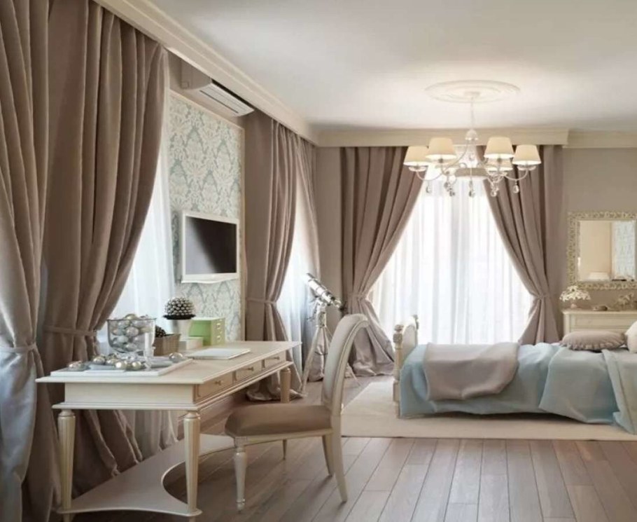 Шторы в интерьере спальни