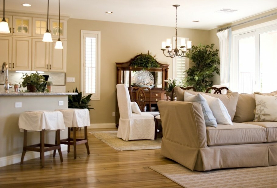 Цвет слоновой кости в интерьере гостиной