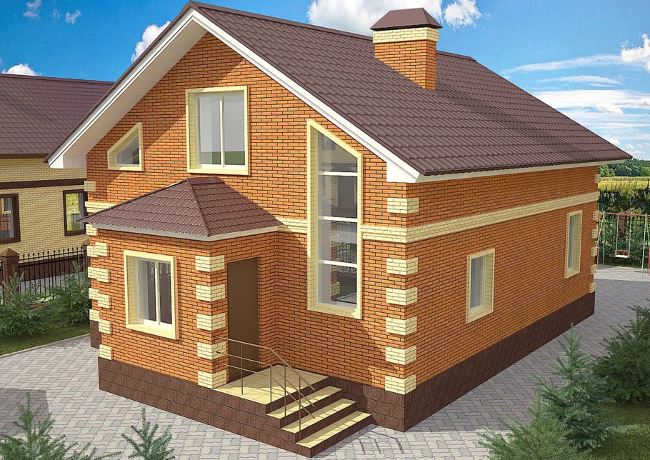 Двухэтажный дом с крыльцом