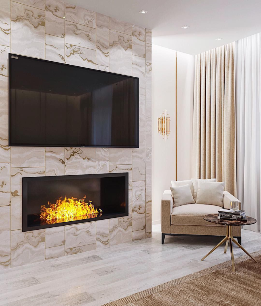 Современная гостиная с камином