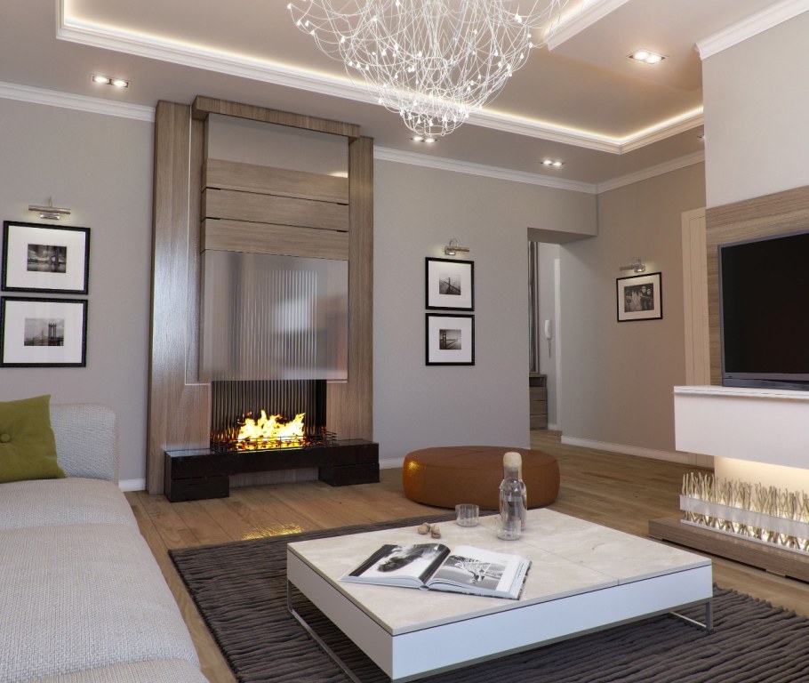 Камины в интерьере гостиной