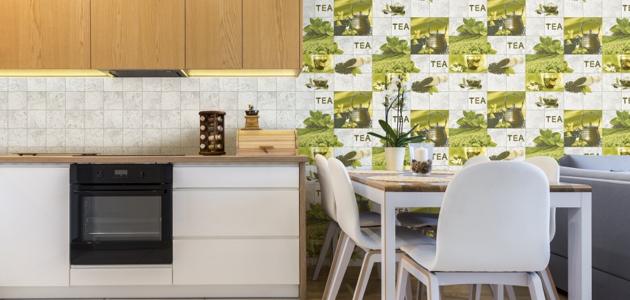 Обои для кухни виниловые экспрессо голубой