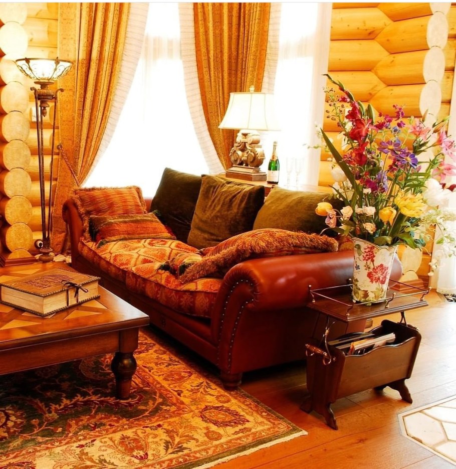 Ковры в интерьере деревянного дома