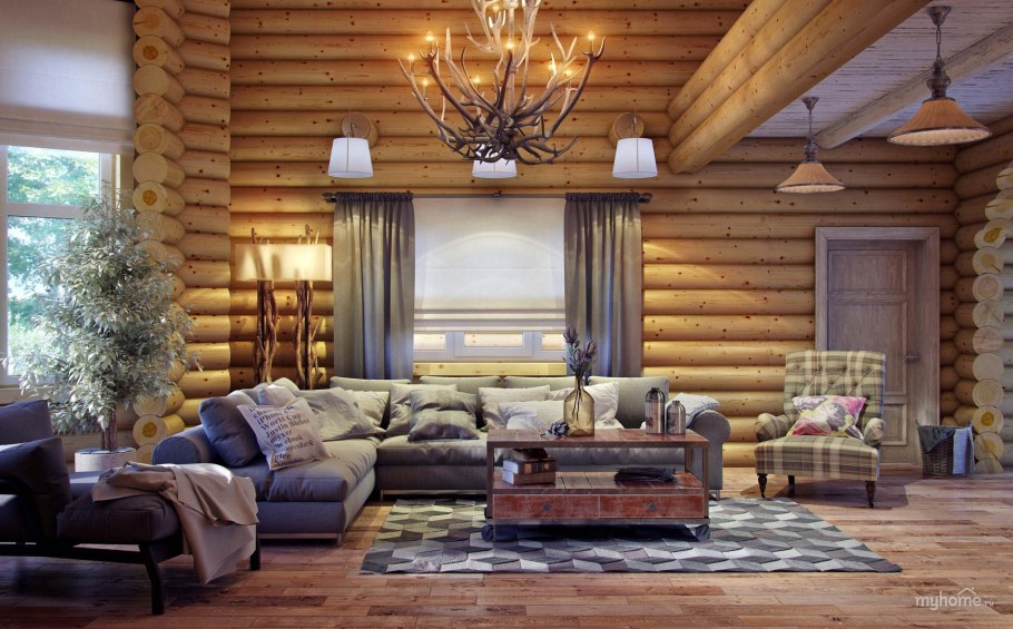 Интерьер сруба в современном стиле
