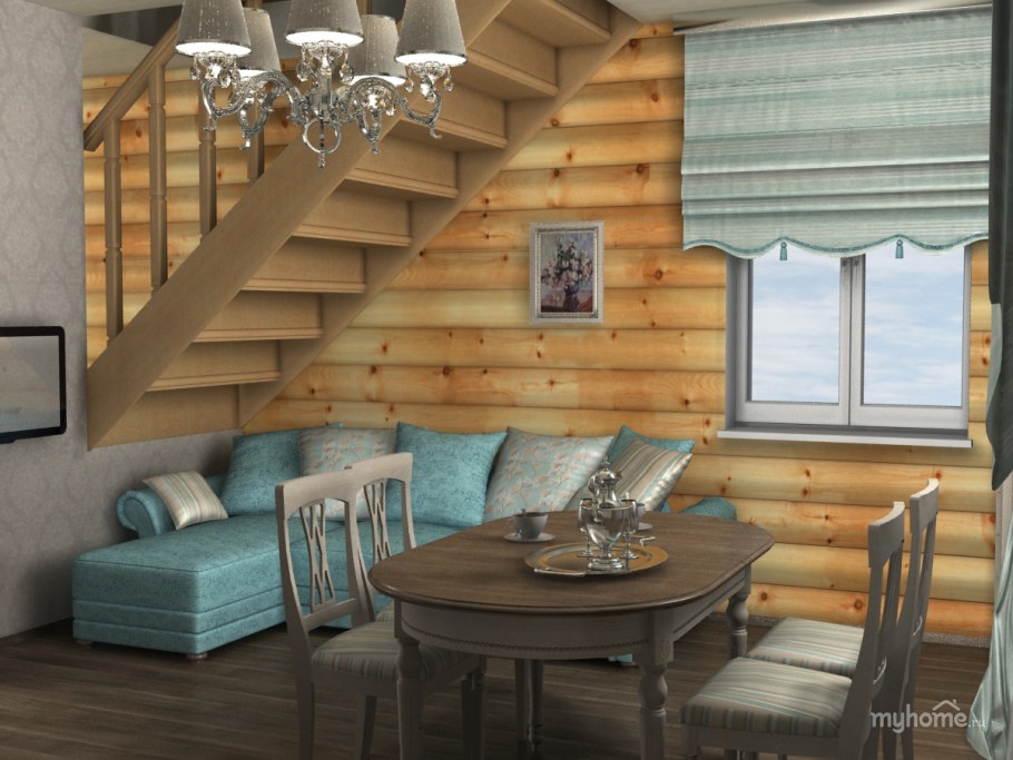 Гостиная в доме из бревна