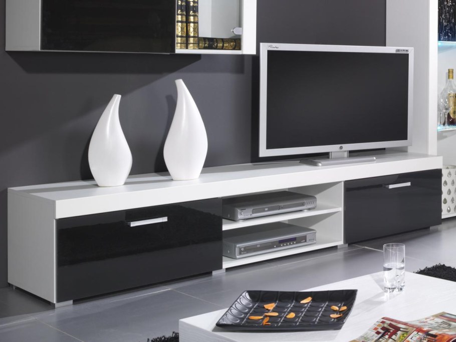 Тумба под ТВ Кастро (белый глянец/черный)