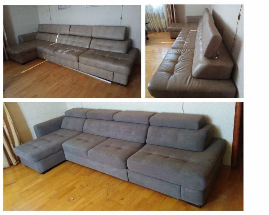 Перетяжка дивана до и после