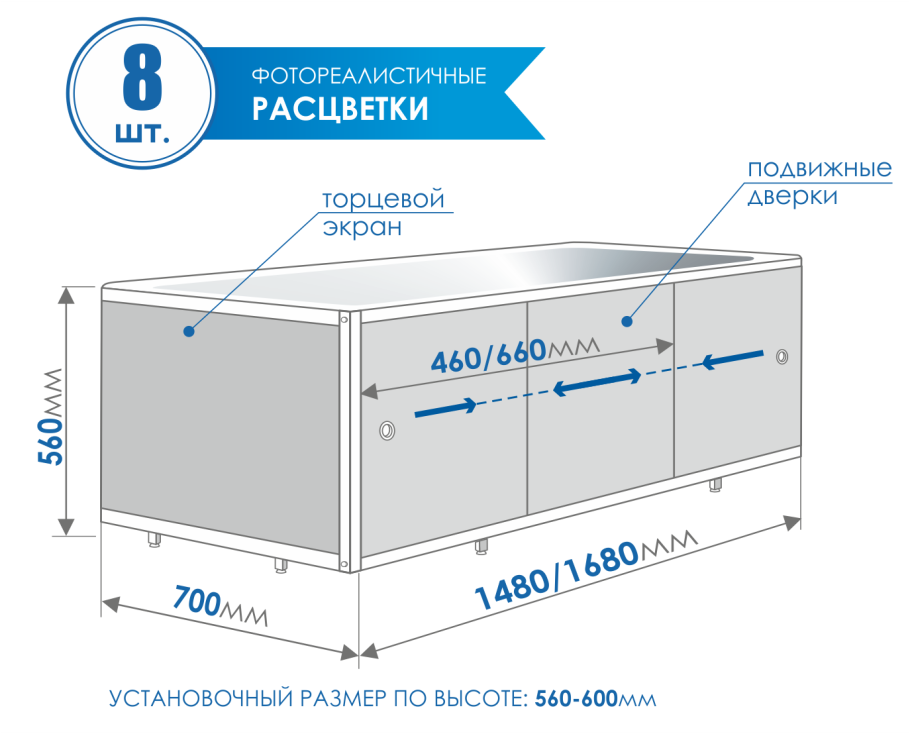 Экран под ванну 170 см Метакам монолит-м