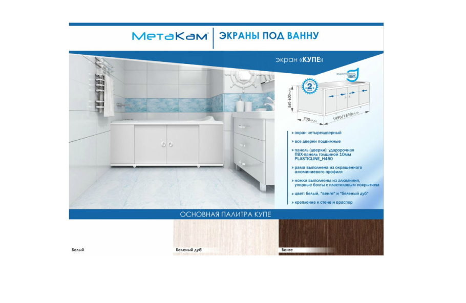 Алюминиевый экран под ванну купе Метакам