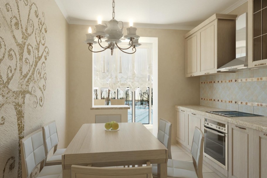 Светло бежевая кухня в интерьере