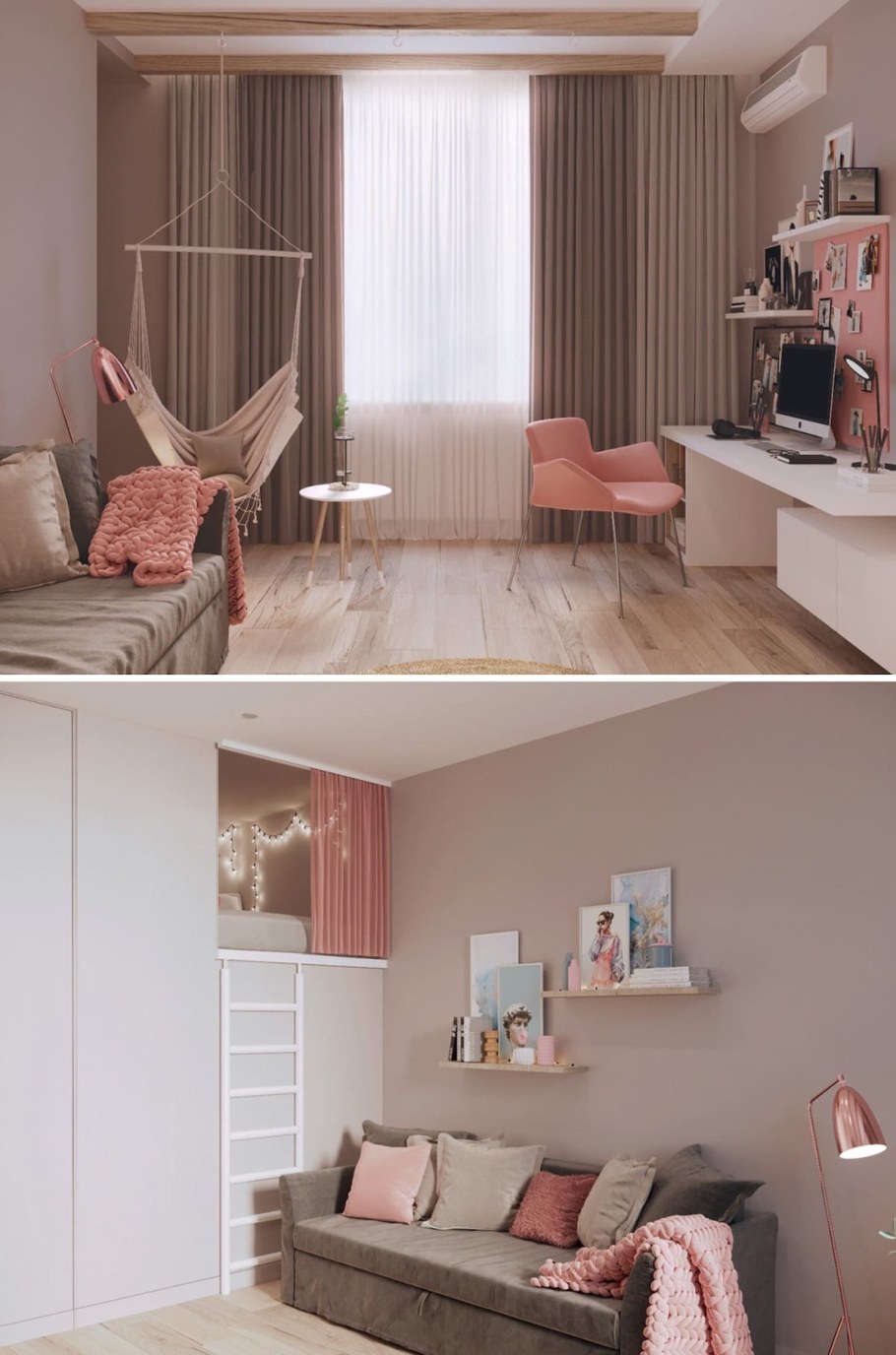 Сочетание бежевого и розового в интерьере детской